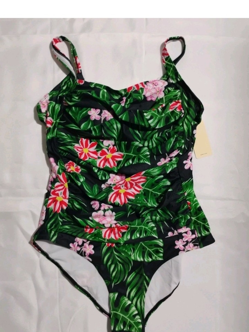 Girls Floral One-Piece Swimsuit - Green Tropical Print